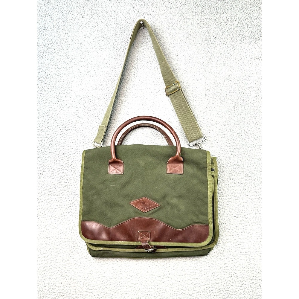 VTG Diamond Bluff Canvas Leather Briefcase Messenger Bag Battenkill Style USA